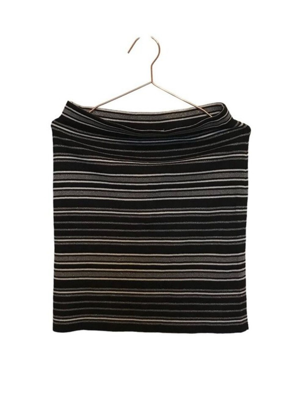 Striped Black & Gray Knit Pencil Skirt